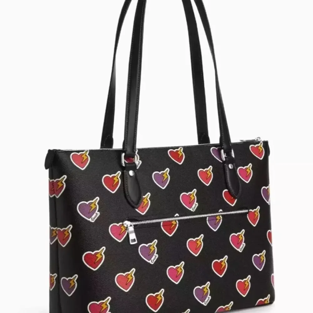 🔥🎁NWT! Coach Gallery Tote Bag with Heart Bolt Print Black Multi Msrp:$378.00